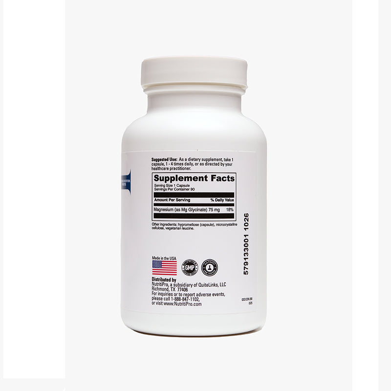 Magnesium Glycinate (90 Capsules) - a vital mineral that helps relax, sleep better and bone strength.