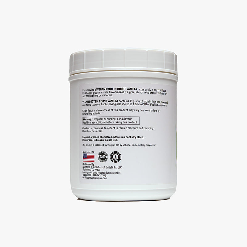 Vegan Protein Boost Vanilla (15 Servings) - great-tasting blend with probiotic, a well-rounded choice plant-based protein support.